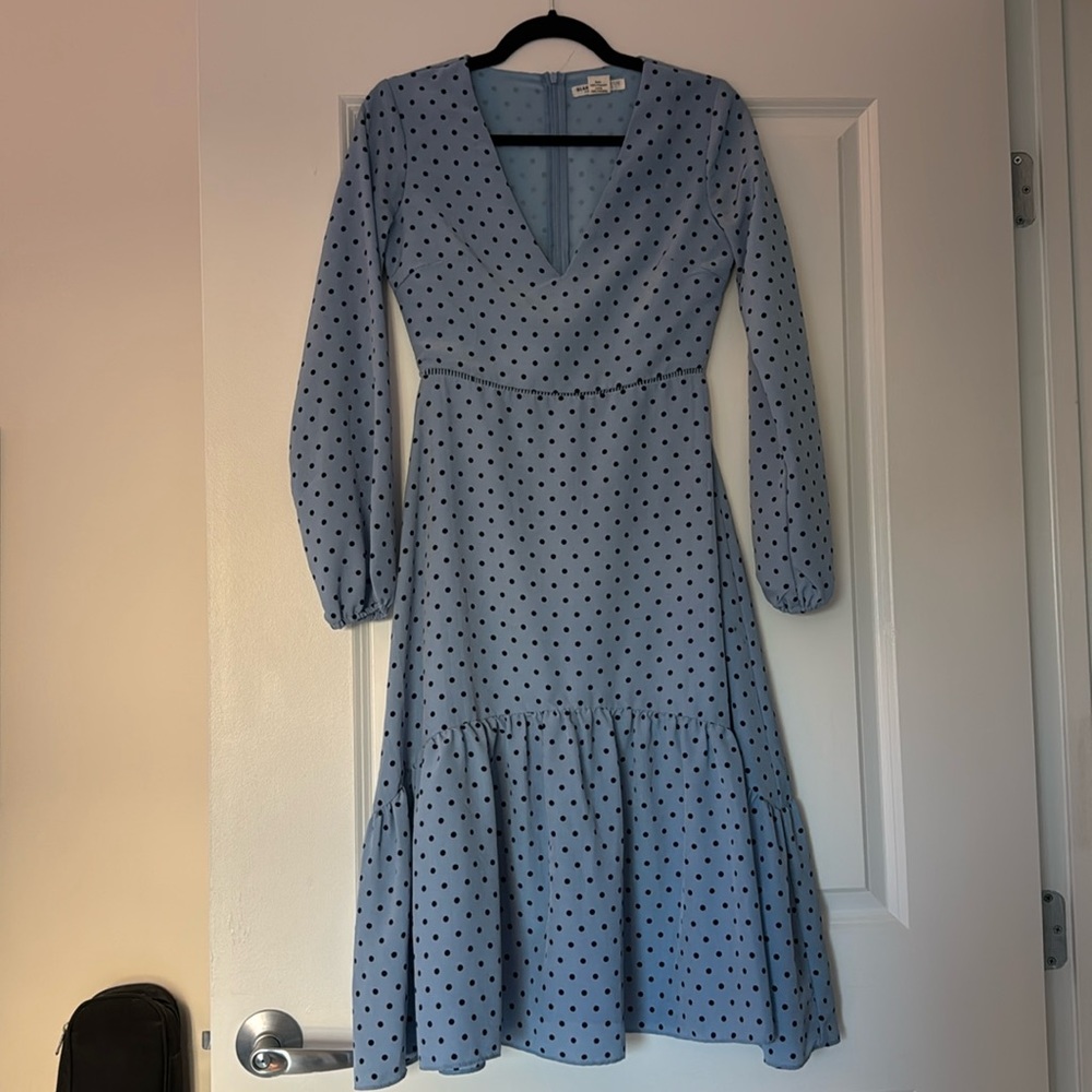 ASOS blue long sleeve v neck midi dress petite size 0